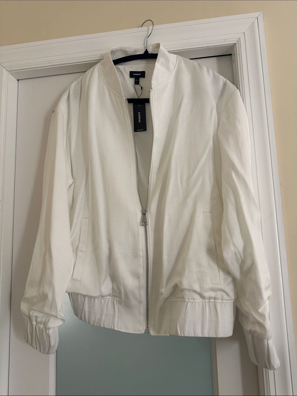 Express Cream Bomber Jacket with Front Zip